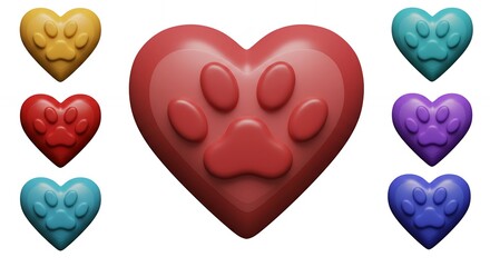 Fototapeta premium Multicolored heart paw print design illustration