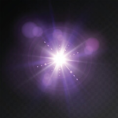 A glowing center with a soft purple glow and lens flares on a clear base. Suitable for fantasy effects, energy bursts and visual interfaces.