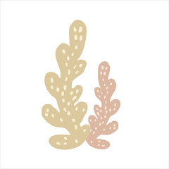 Cute hand-drawn pastel color corals, beige and pink, cozy aesthetic sea element.