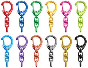 シンプルでカラフルなナスカンのキーチェーン用素材パーツベクターイラストセット(Colorful and Simple Lobster Clasp Keychain Parts Vector Illustration Set)