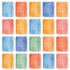 Fototapeta premium a collection of notebooks, arranged in a 3x3 grid on a white background, watercolor style