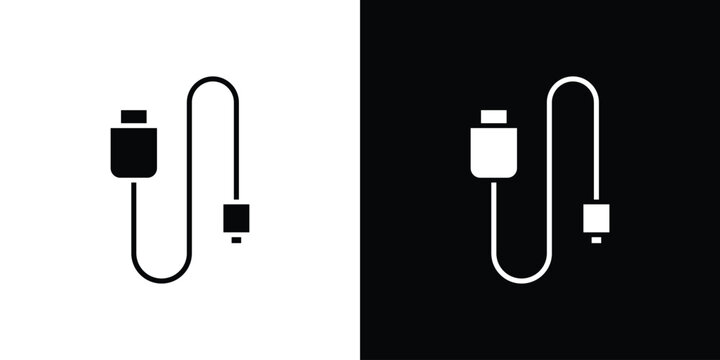 Phone cable icon Flat Vector illustration. Simple black symbols