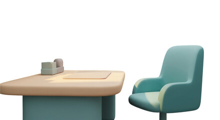 Minimalist 3D Rendered Office Desk and Chair