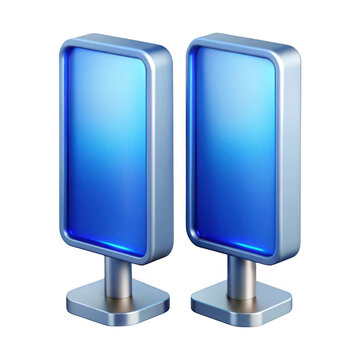 Two 3d digital billboards with blue screens isolated on transparent background