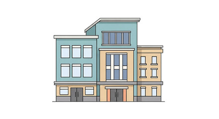 Modern Multi-Story Building Cartoon Illustration