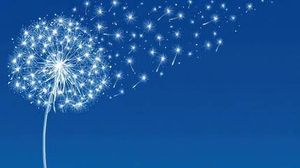 Dandelion seed head, glowing white, blowing