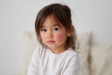 Fototapeta premium Adorable young asian girl with curly hair and pink cheeks.