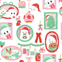 Christmas Ghost Frames Seamless Pattern 