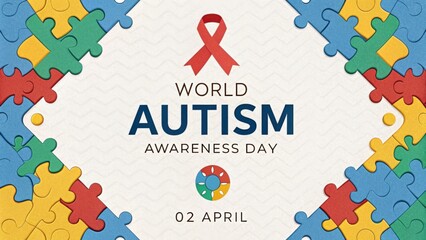 Puzzle pieces and awareness ribbon promoting World Autism Awareness Day, celebrated on April 2nd
