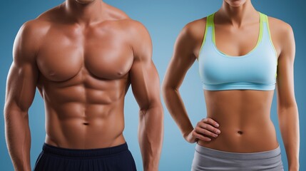 Athletic caucasian male and female showing athletic physique in workout attire