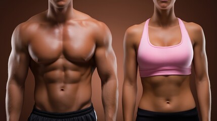 Athletic fit caucasian adults displaying muscular physique