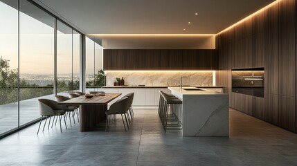 Modern kitchen with panoramic view