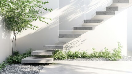Modern concrete staircase in courtyard