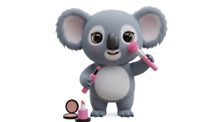 Naklejka premium Cartoon koala applying makeup