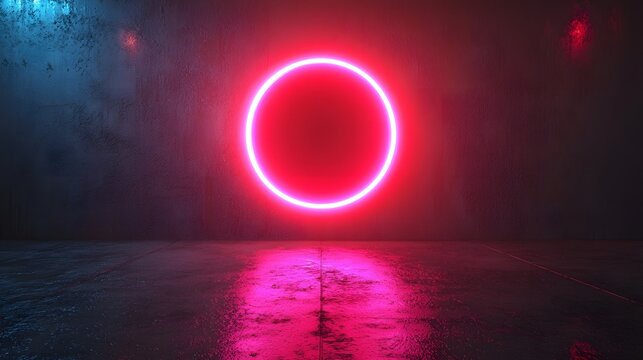 Neon loading circle against a dark atmospheric backdrop