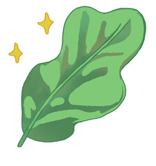 Charming hand-drawn green leaf with sparkles in a playful cartoon style. Ideal for eco, garden, or nature-inspired designs. Transparent PNG.