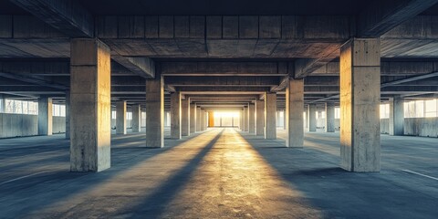 Sunlit Concrete Parking Garage: Architectural Interior Design