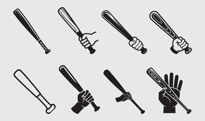 Baseball Bat Vector Icons Set