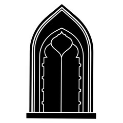 A tall, arched gothic window with intricate tracery, isolated on a white background