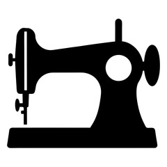 A black silhouette of a vintage sewing machine isolated on white