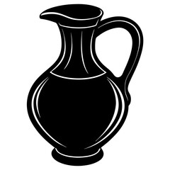 A black silhouette of a vintage pitcher with a handle and spout, isolated on a white background
