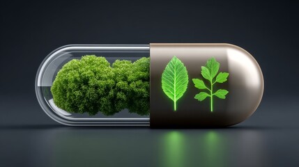 Enhancing health with leafy green vegetable supplement capsules abstract concept of vitamins in a gigapixel standard environment