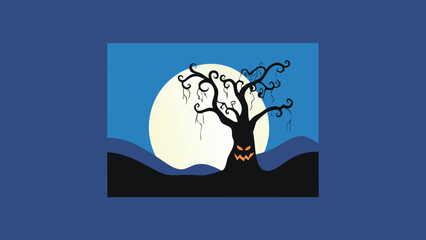 A halloween scene with a ghost, pumpkins, bats, trees, and tombstones in a spooky purple graveyard