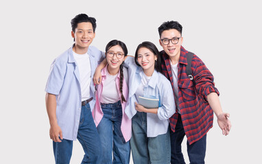 Obraz premium Smiling students gather in cheerful camaraderie symbolizing friendship and academic connection
