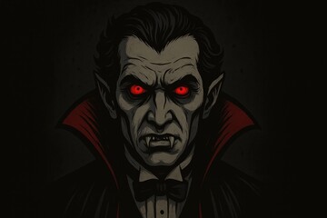 Dark vampire illustration with fangs.