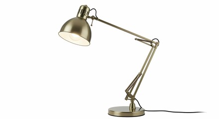 Adjustable Metal Desk Lamp: Brass Finish, Articulating Arm, Modern Design