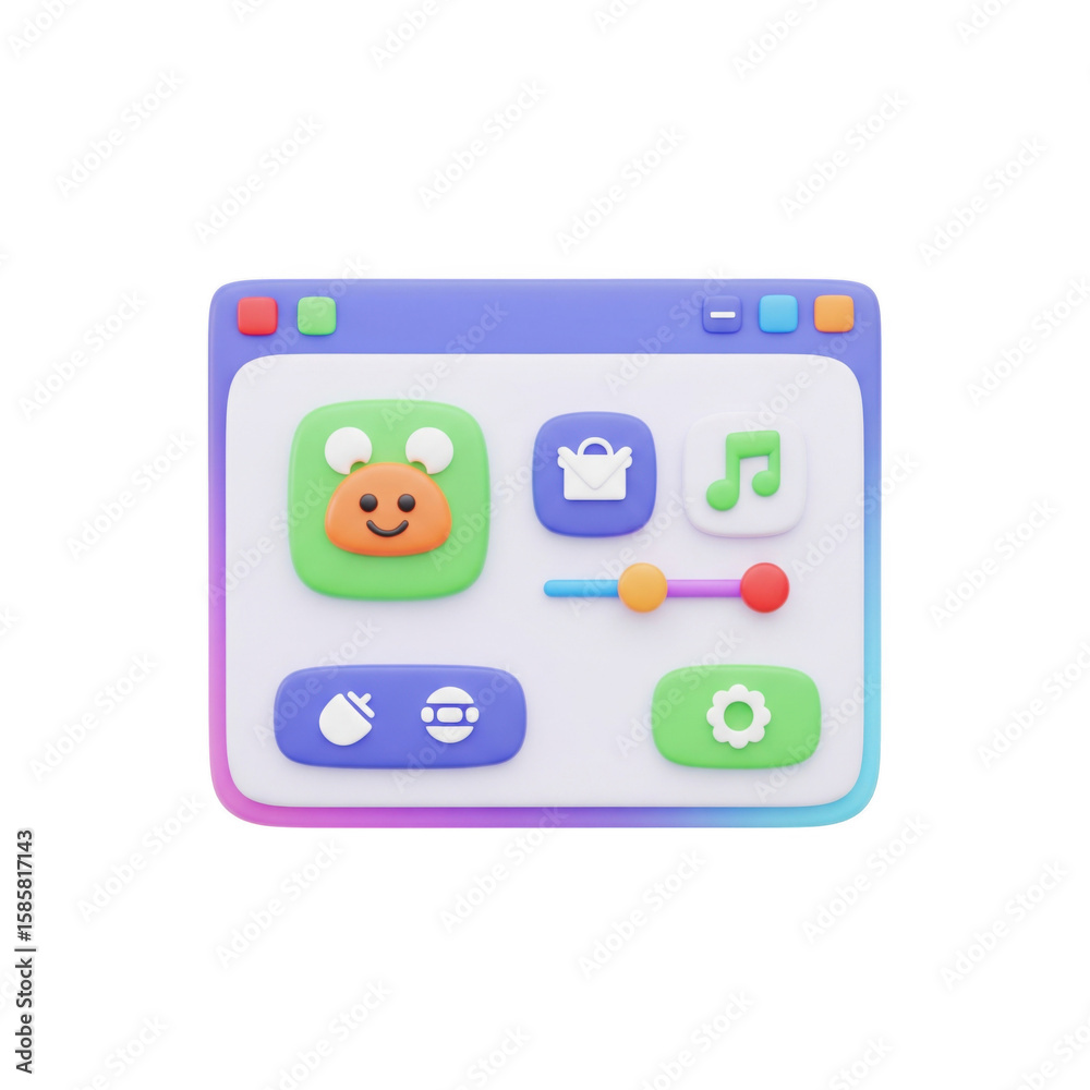 Fototapete stylized user interface rendering with pastel colors and playful cartoonish icons