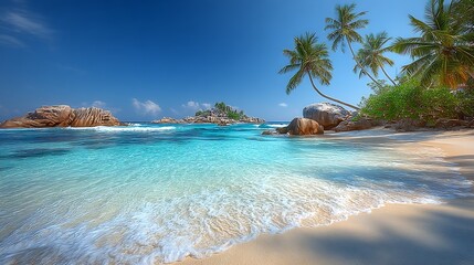 Fototapeta premium Exotic Beach Paradise with Turquoise Water and Palm Trees