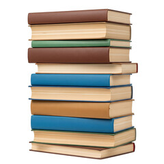 Stack of Hardcover Books with Varied Colors and Textured Covers Isolated on Transparent Background