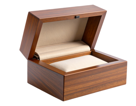 Closed Minimalist Brown Wooden Ring Box, Simple Design, Transparent PNG.