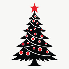 Stylized black Christmas tree with red ornaments and star topper