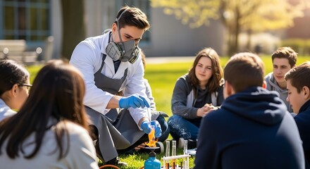 Outdoor Chemistry Lesson with Safety Equipment
