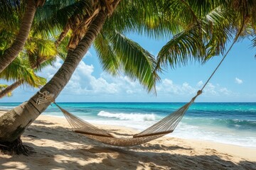 Fototapeta premium Tropical beach with palm trees and white sand