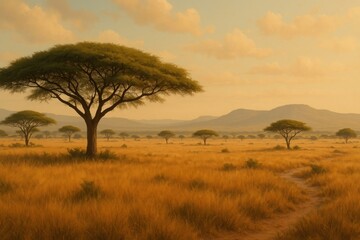 Fototapeta premium Serene African savanna landscape.
