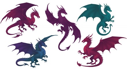 Colorful gradient dragon silhouettes