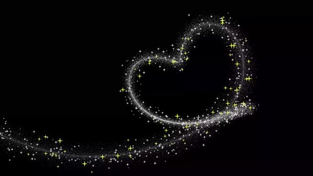 Animation white and gold heart shape of particles and sparkles effect, Bokeh lights explosion fireworks