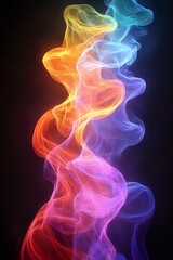 Obraz premium Vibrant multicolored smoke swirls creating abstract flowing patterns against dark background, transitioning from warm orange to cool blue tones in ethereal dance.