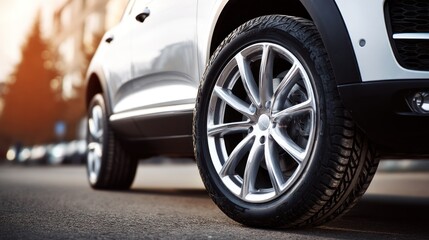 Car with four tires, clean modern shot of automobile detail