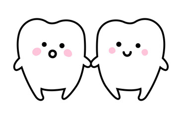 子ども向け歯のキャラクターが手をつなぐ可愛いイラスト