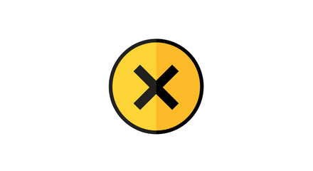 Fototapeta premium Yellow Circle with Black X Symbol, Error Sign, Flat Design Style