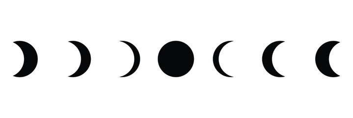 Moon and Crescent Icon in flat Set Vector Design for apps or website isolated on White background moon Lunar phases, cycles vector clipart. New, Full Moon, Vector Illustration . EPS 10 .  © Micro  Vector Market