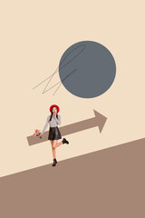 Image pop 3d zine vertical collage of happy businessman businesswoman stand arrow development...