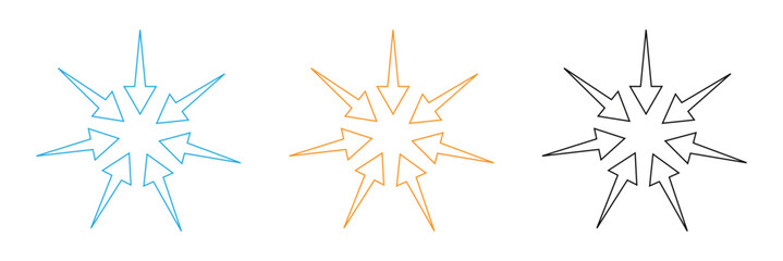 Inward arrows pointing to center. Epicenter icons set. Inward arrows collection. Inward arrow vector set. EPS 10 .  © Micro  Vector Market