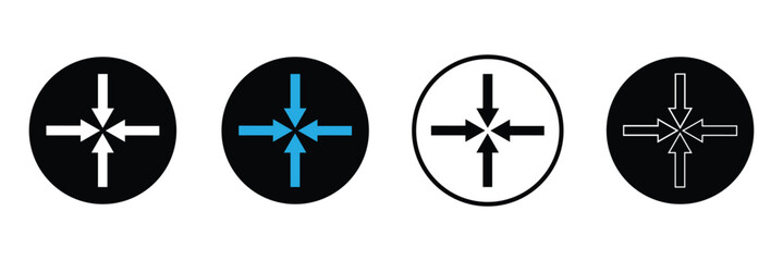 Inward arrows pointing to center. Epicenter icons set. Inward arrows collection. Inward arrow vector set. EPS 10 . 