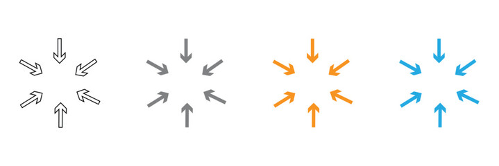 Inward arrows pointing to center. Epicenter icons set. Inward arrows collection. Inward arrow vector set. EPS 10 . 