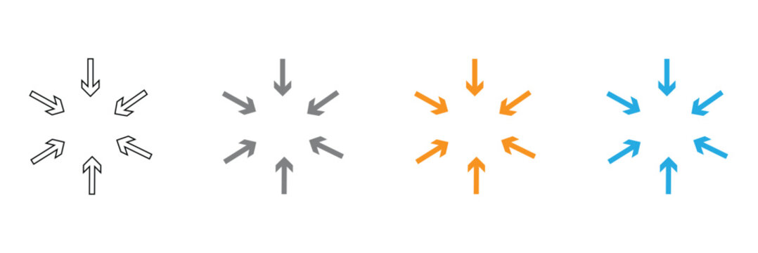 Inward arrows pointing to center. Epicenter icons set. Inward arrows collection. Inward arrow vector set. EPS 10 . 